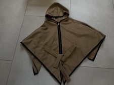 Camel Cashmere Wool Cape With Dark Brown Edging, Zip And Belt.