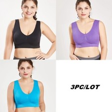 3 Pack Seamless Sports Bras Crop Vest Wirefree Comfort Stretch Removable Pad Bra