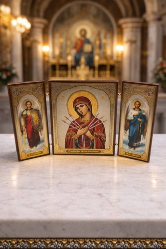 Orthodox triptych icon - triptych, virgin