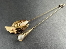 2 Long Vintage 1980s 22ct Gold Plated Hat Pins Faux Pearl Art Deco Style BN