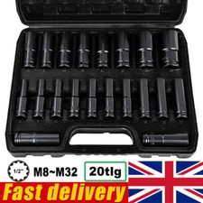 20X Heavy Duty 1/2” Drive Deep Impact Sockets Set Long Reach Wheel Wrench Nut 