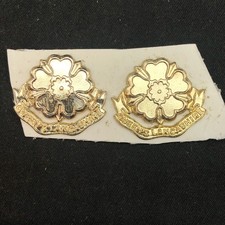 Original British Collar Badge Pair - Queen's Lancashire Regiment