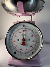 Vintage Pink Mechanical 5kg Kitchen Scales w Stainless Bowl Retro Metal Weigh