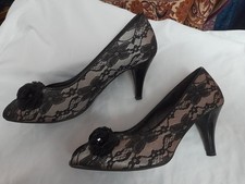 Cream And Black Lace Peeptoe