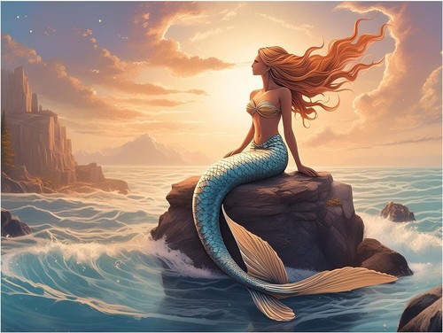 Tile mural mermaid sitting - sitting, on
