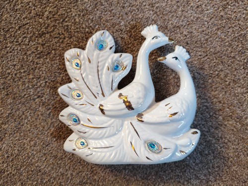 White ceramic peacock couple - peacock,