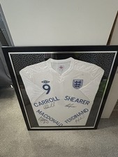 Signed England Shirt by Shearer, Ferdinand, Carroll and Super Mac
