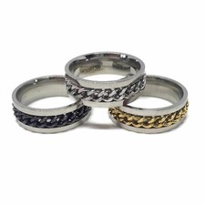 Curb Chain Spinning Ring l Gold Silver Black Stainless Steel Band Spinner Link
