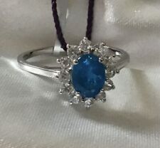 9K W Gold, 2 Ct AAA Malgache, Neon Apatite Solitaire Ring, Zircon Halo, Size V