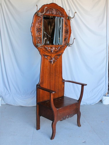Antique oak hall seat - hall,
