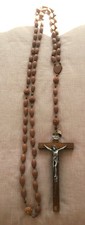 Antique French Monastery / Convent Wooden Rosary Beads Crucifix 150cm Length