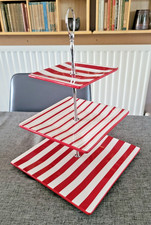 Laura Ashley Red Striped Ceramic 3 Tier Square Plate Cake Stand E450