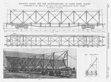 1906 Antique Engineering Print-Railway Wagon for Transporting Large Steel Plates
