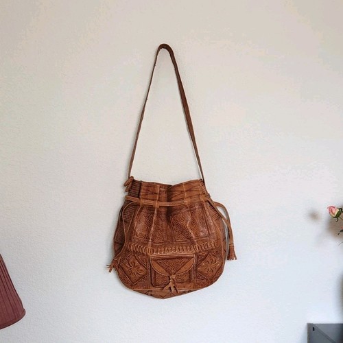 Handmade tooled leather bucket - handmade,