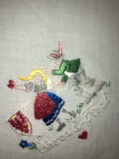 Lovely German Hand Embroidered 1940’s Vintage Handkerchief With Children Playing