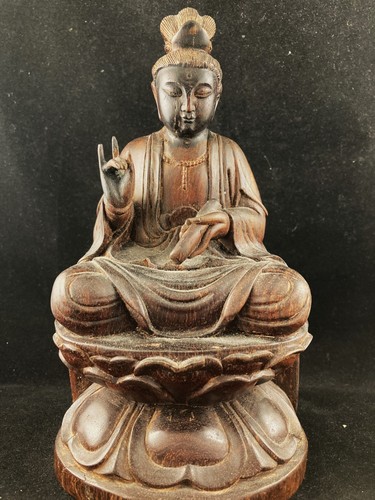 Vintage wooden seated buddha - vintage,