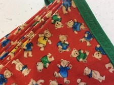 Handmade Double Sided Cotton TEDDY BEAR BUNTING 2m (6.5ft) 10 Flags