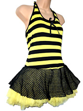 DEATH KITTY PUNK BLACK & YELLOW STRIPED TUTU DRESS S/M WOLVES COLOURS FISHNET