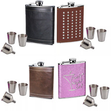 8oz Hip Flasks Ladies & Men Stainless Steel with 2 Cups & Funnel Set Multicolour