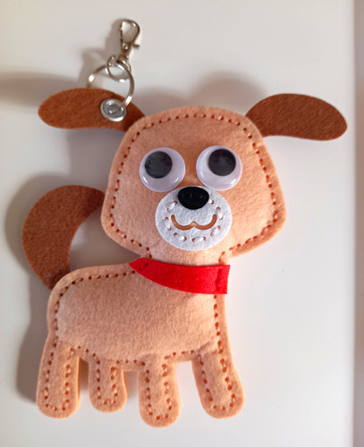 Brown felt dog animal keyring - brown,