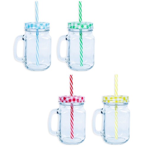Gingham screw top glass - gingham, mason