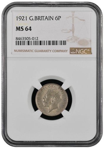 1921 sixpence ms64 012 - sixpence, -012