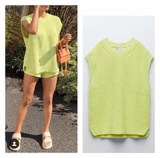 Zara Oversized lime green knit sleeveless Vest Chunky  jumper Size M