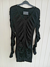 AllSaints Black Ruched Bodycon Mini Dress – 55% Wool, 27% Silk – Women's Size 10