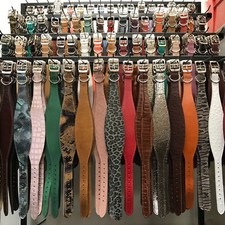 105 Colours LARGE Leather Dog Collars LINED Greyhound Lurcher Whippet Saluki