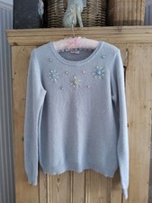 Pretty Cath Kidston Silver Blue Grey Mohair/Wool Blend Embellished Jumper M VGC