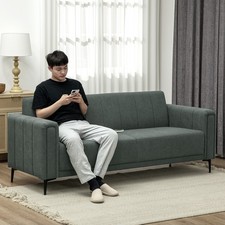 Modern 3 Seater Sofa, Channel Tufted Fabric Upholstered Sofa Settee