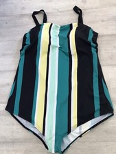 NEW Bonmarche Swimsuit Costume U.K 26 Black Green Mix Stripe Adjust Straps New 