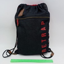 Firetrap London Black Denim Drawstring Backpack Leather Trim Bag Size 32x45 cm