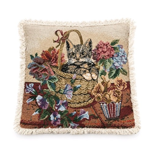 Vintage tapestry cat cushion - tapestry,
