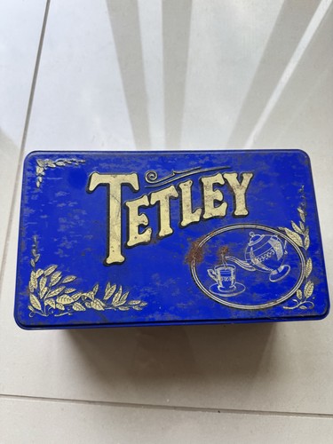 Vintage tetley tea tin blue - vintage,