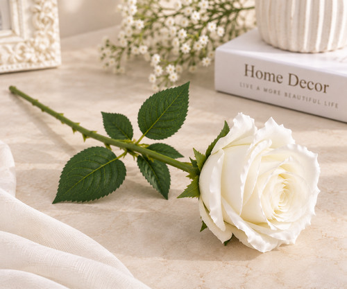 Artificial white rose - artificial, single