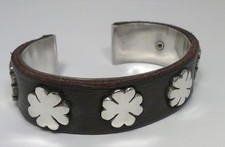 Vintage Rodrigo Otazu Sterling Silver & Leather Cuff Bangle- UK Hallmarked (68g)