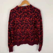 Karen Millen Jumper Medium Mohair Blend Burgundy Animal Print Pullover Sweater