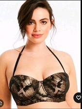 Ann Summers New Black & Rose Gold Lace Bikini Top Size 32G