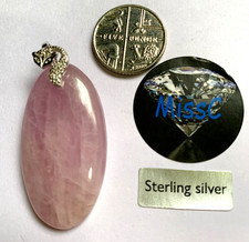KUNZITE OVAL 37X20MM AA GRADE PENDANT AND ORNATE FOX 925 STERLING SILVER BAIL