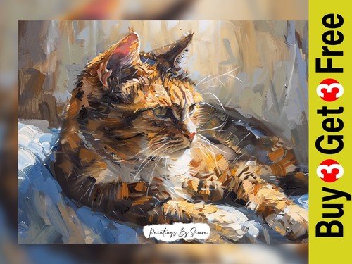 Lazy tabby cat impasto oil - lazy,