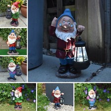 Dwarfs Fairy Garden Ornament Large Gnome Solar Lights Statue Outdoor Home Decor 