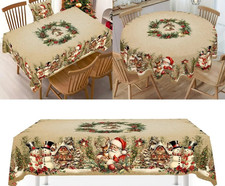 Vintage Christmas Tablecloth Santa Snowman Table Cover Festive Decor Xmas NEW!