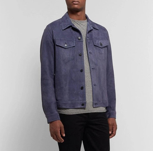 Men blue pure suede leather - blue,