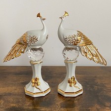 Capodimonte Porcelain Figurine Italy Gold Crystal Limoges Swarovski Peacock Pair