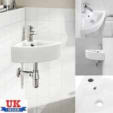 Small Corner Basin Sink Modern Bathroom Cloakroom Basin Wall Hung Ceramic White 
