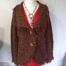 Ladies Brown Cardigan Long Boho Womens Flower Buttons Large