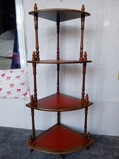 Vintage Whatnot Stand Red Leather Inlay Corner Display Shelf Stand 4 Tier