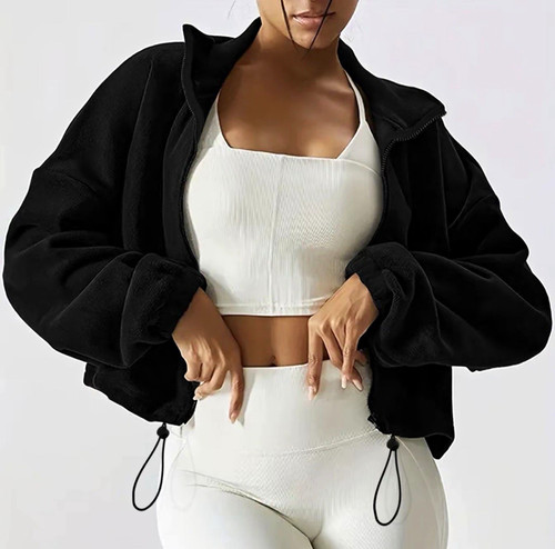 Women fuzzy cropped jacket - cropped,