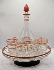 French Glass Cocktail Decanter with Tray & Glasses - 1960's.